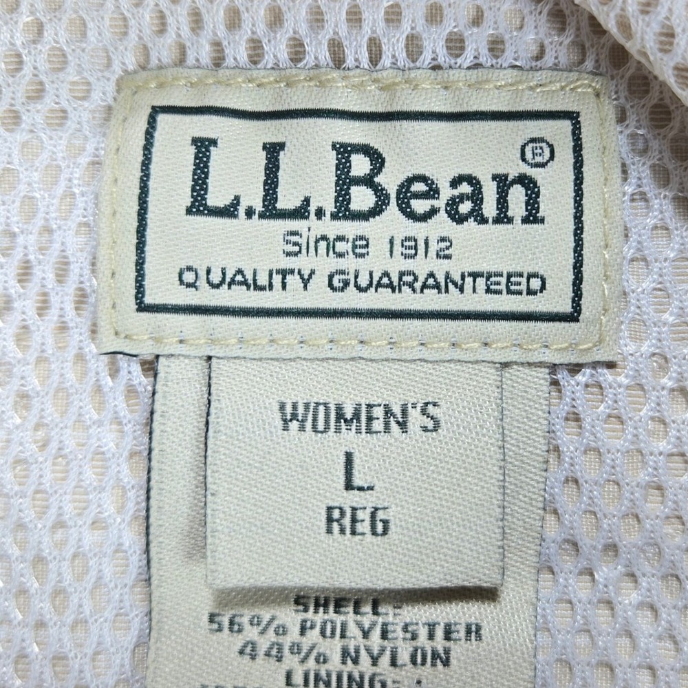 LL Bean Fishing Shirt Vented Back Roll Tab Grid Beige Womens Large L 0CDX3 - Picture 5 of 8